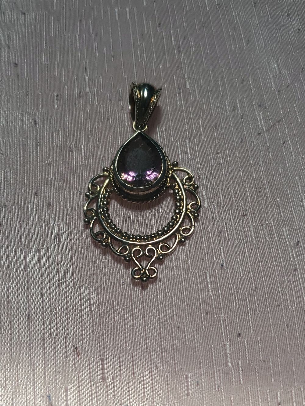 Sterling Silver  Filigree Pendant with Purple Teardrop Stone